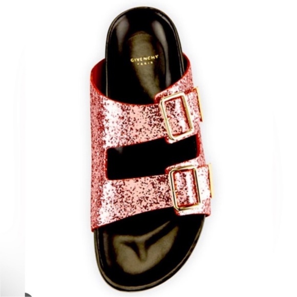 GIVENCHY Pink Swiss Glitter Double Buckle Flat Sandals - Picture 4 of 6